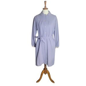 Gudule Paris Vintage Wool Shift Dress Womens Size 8 Blue Button Up Belted Modest